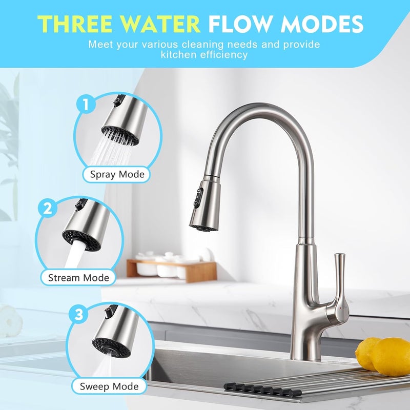 Crea Touch on Sensor Kitchen Facuet with Pull Down Sprayer，Brushed Kitchen Sink Faucet，360° Swivel Single Handle 1 Hole 3 Holes，Magnetic Docking Stainless Steel Bar RV Sink Faucet - Image 4